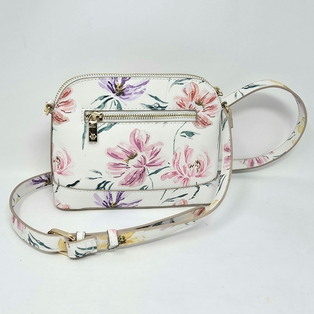 Nanette Lepore Crossbody Shoulder Mini Buckle Bag White Floral NWOT Pockets - Picture 5 of 15